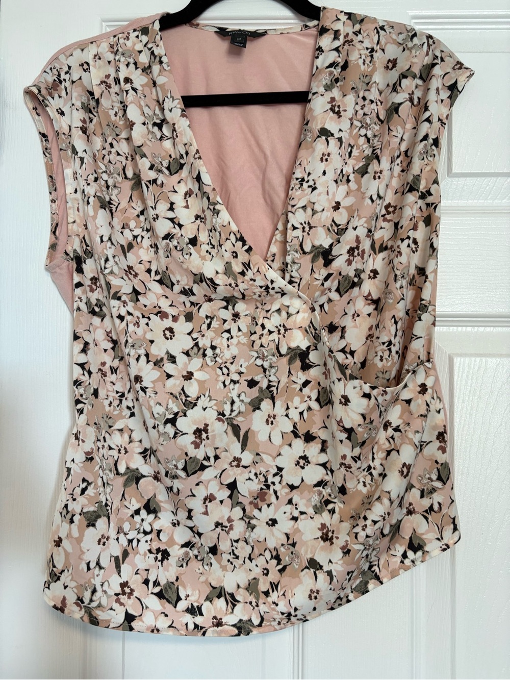 RW&CO. Pink Floral faux wrap Sleeveless Blouse